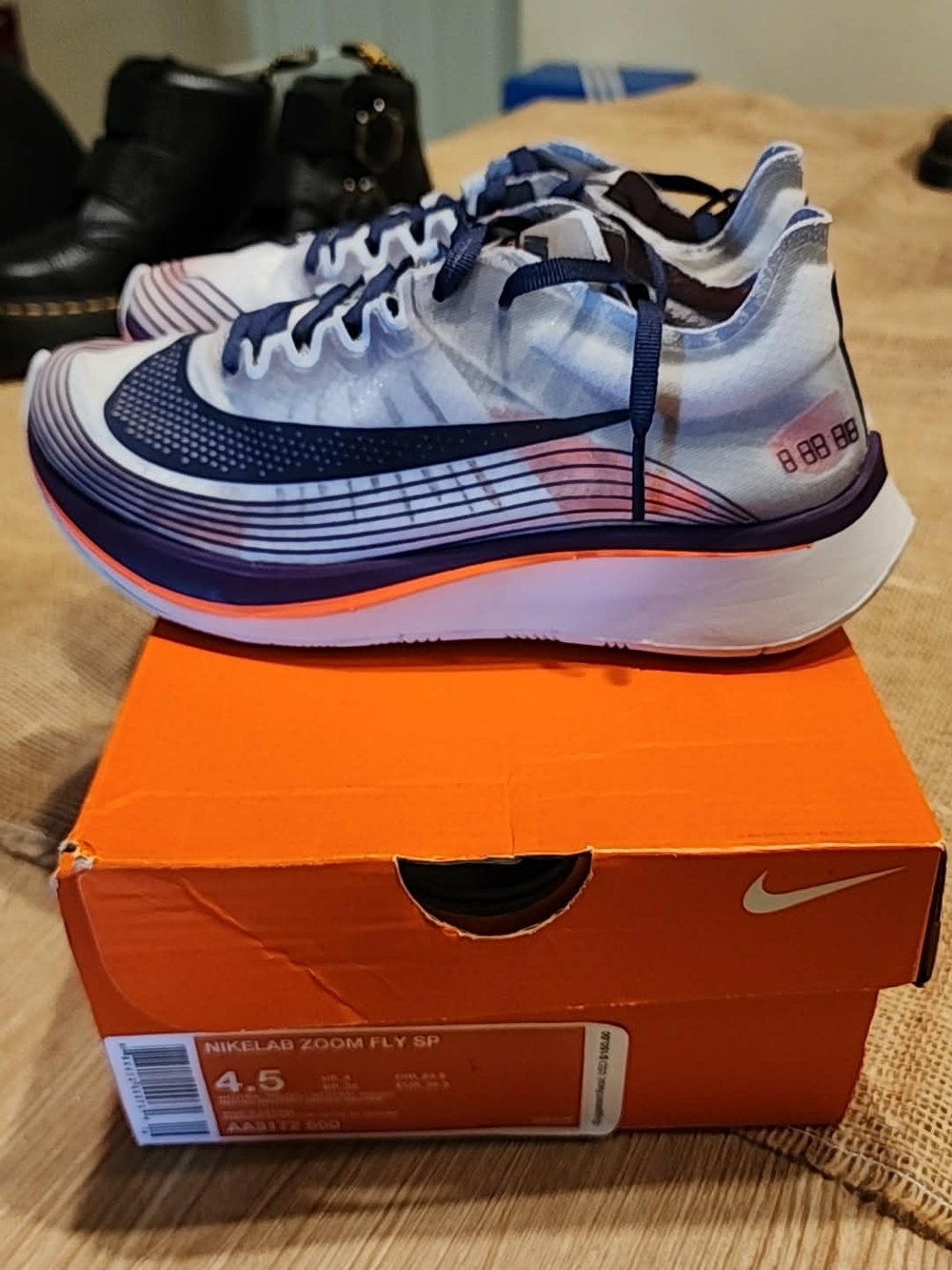 Nike Men's White, Navy & Orange Zoom Fly Racing Shoes - Picture 5 of 5